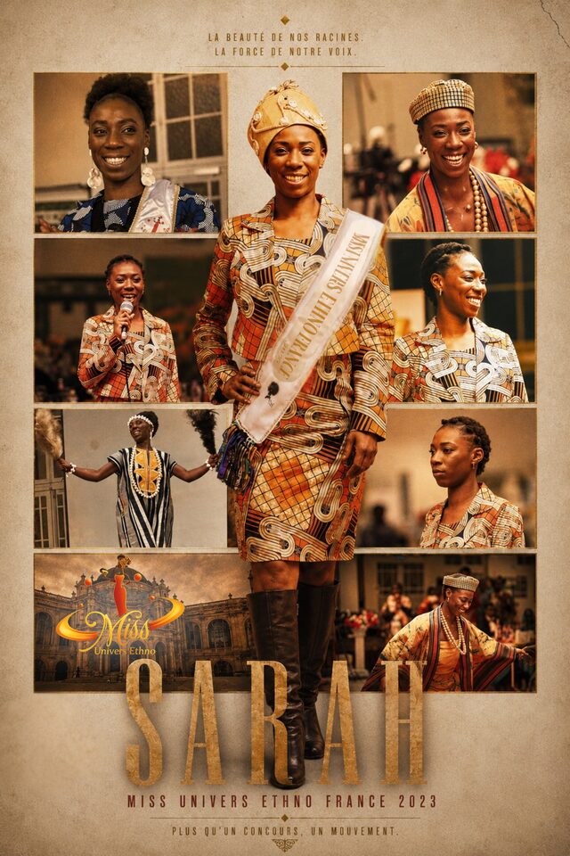 Affiche hommage à Sarah, Miss Univers Ethno France 2023.